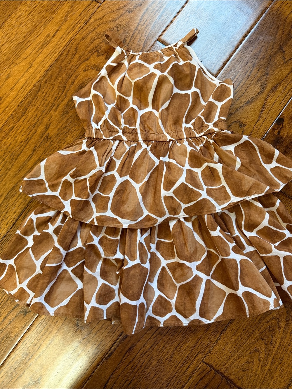 Janie and Jack Brown and White Giraffe Print Tiered Dress